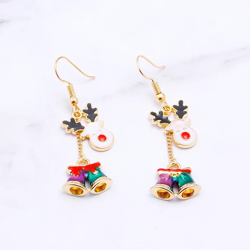 Reindeer Christmas Bell Dangle Earrings